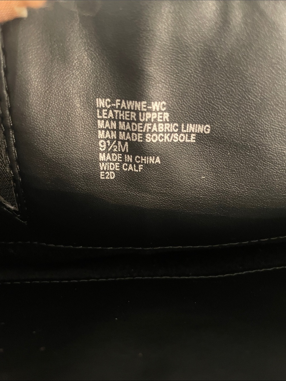 INC Black leather Riding Boots, Wide Calf, 18” Tall, 1” heel, side zip top loops - Picture 14 of 16